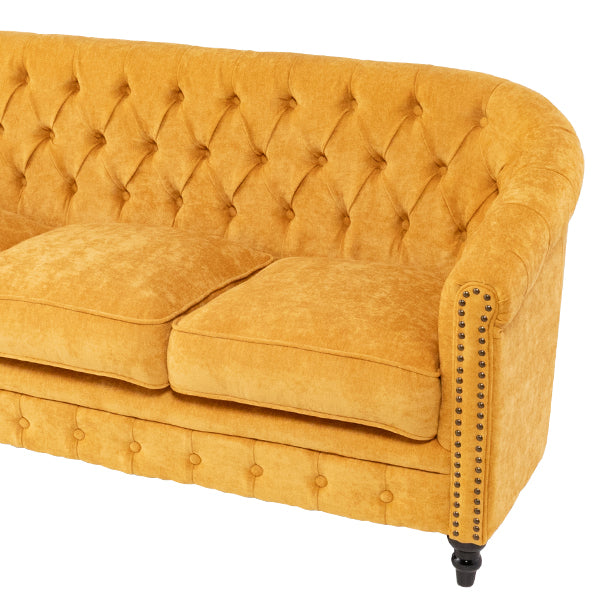 イエローファブリックコンパクトチェスターフィールドラウンジ3シーターソファ　VINCENT