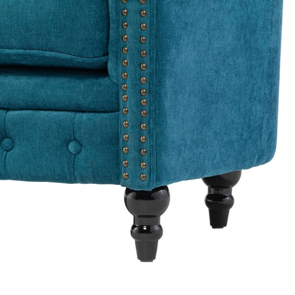 ブルーファブリックコンパクトチェスターフィールドラウンジ3シーターソファ　VINCENT