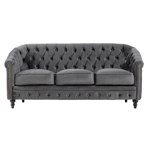 グレーベルベットコンパクトチェスターフィールドラウンジ3シーターソファ　VINCENT