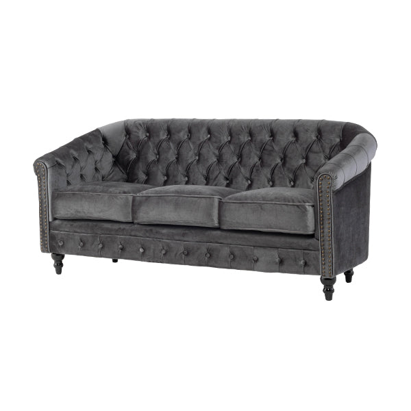 グレーベルベットコンパクトチェスターフィールドラウンジ3シーターソファ　VINCENT