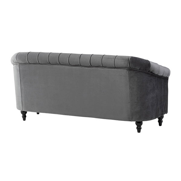 グレーベルベットコンパクトチェスターフィールドラウンジ3シーターソファ　VINCENT