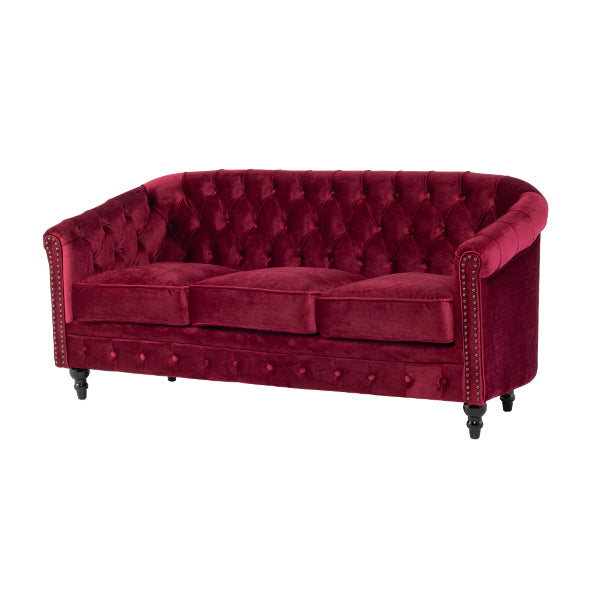 レッドベルベットコンパクトチェスターフィールドラウンジ3シーターソファ　VINCENT