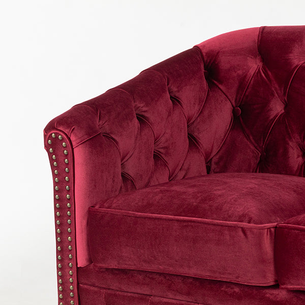 レッドベルベットコンパクトチェスターフィールドラウンジ3シーターソファ　VINCENT