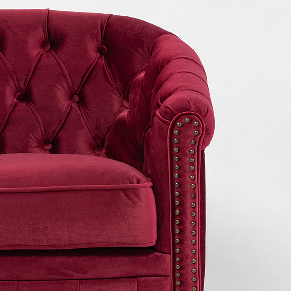 レッドベルベットコンパクトチェスターフィールドラウンジ3シーターソファ　VINCENT