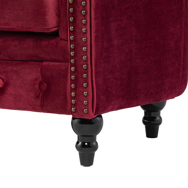 レッドベルベットコンパクトチェスターフィールドラウンジ3シーターソファ　VINCENT