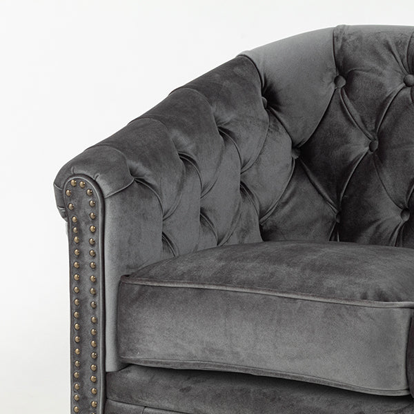 グレーベルベットコンパクトチェスターフィールドラウンジ3シーターソファ　VINCENT