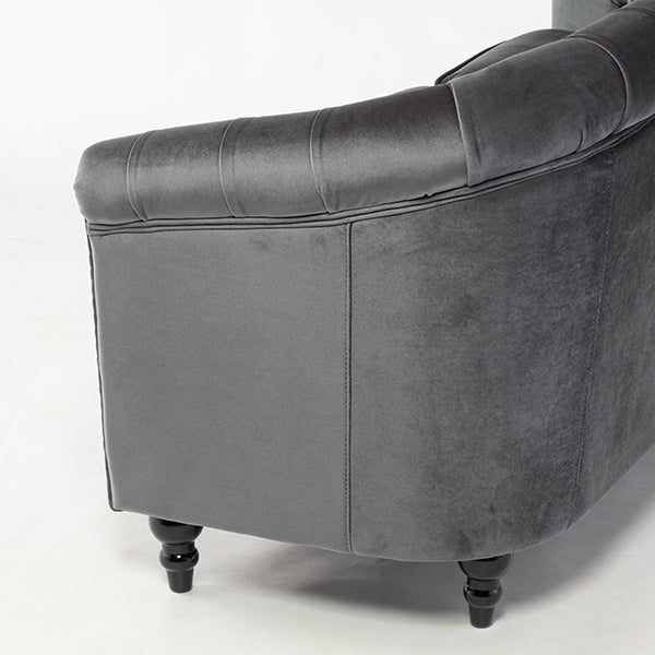 グレーベルベットコンパクトチェスターフィールドラウンジ3シーターソファ　VINCENT