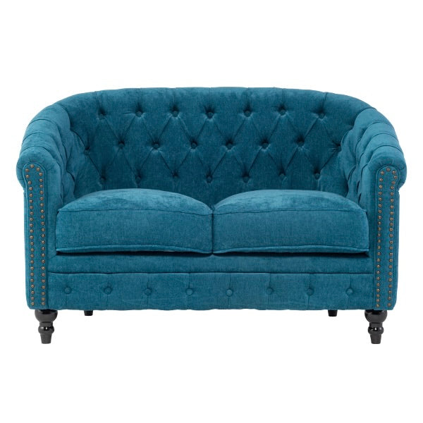 ブルーファブリックコンパクトチェスターフィールドラウンジ2シーターソファ　VINCENT