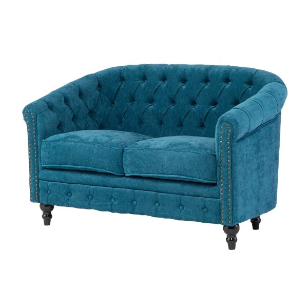 ブルーファブリックコンパクトチェスターフィールドラウンジ2シーターソファ　VINCENT