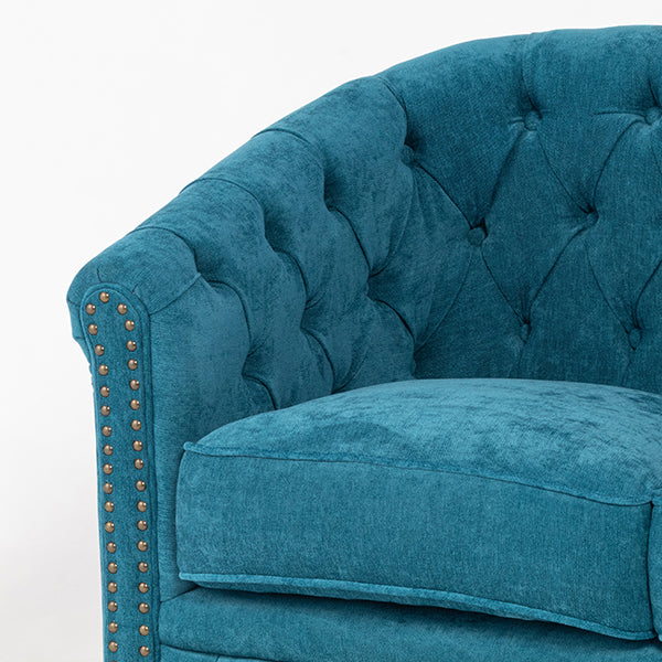 ブルーファブリックコンパクトチェスターフィールドラウンジ2シーターソファ　VINCENT