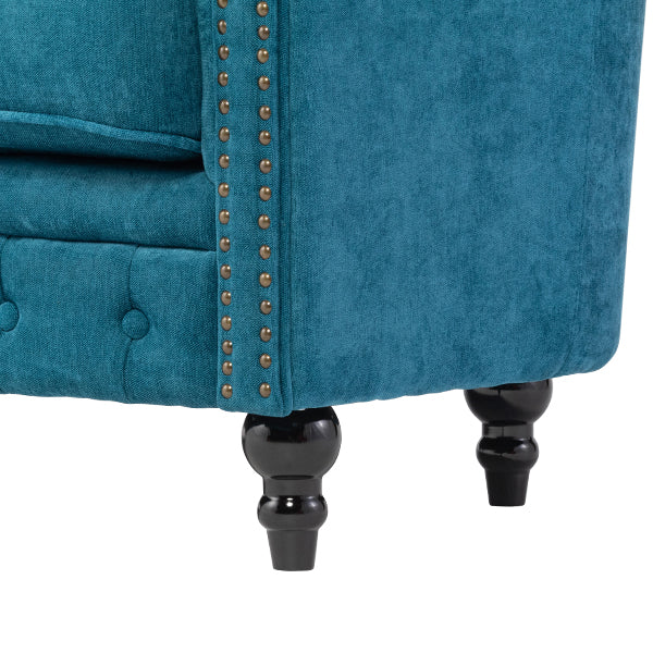 ブルーファブリックコンパクトチェスターフィールドラウンジ2シーターソファ　VINCENT