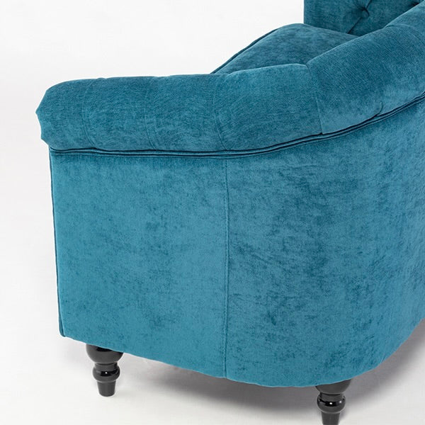 ブルーファブリックコンパクトチェスターフィールドラウンジ2シーターソファ　VINCENT