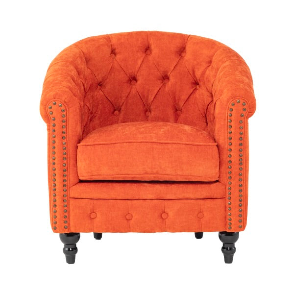 オレンジファブリックコンパクトチェスターフィールドラウンジシングルソファ　VINCENT