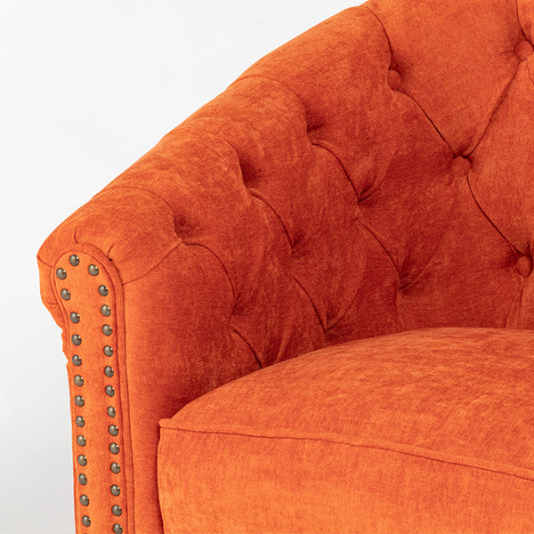 オレンジファブリックコンパクトチェスターフィールドラウンジシングルソファ　VINCENT