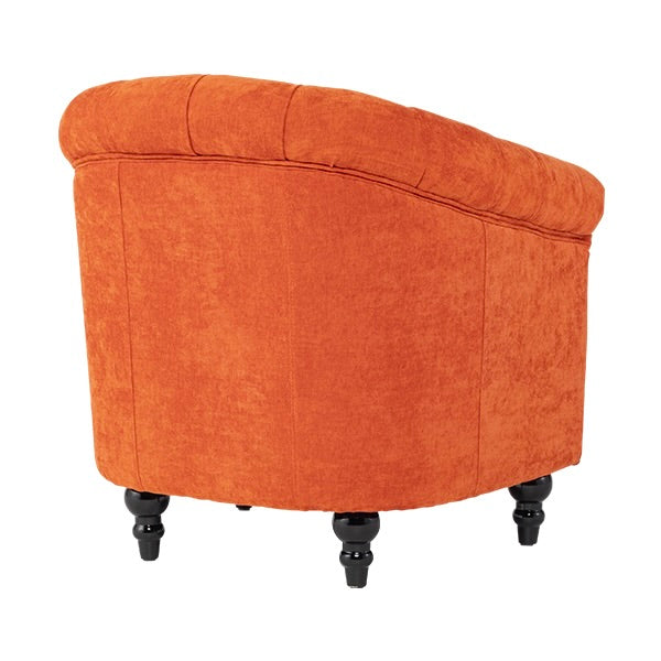 オレンジファブリックコンパクトチェスターフィールドラウンジシングルソファ　VINCENT