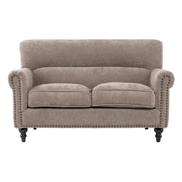 ライトグレーファブリックヴィンテージスタイル2シーターソファ