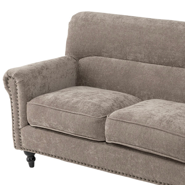 ライトグレーファブリックヴィンテージスタイル2シーターソファ