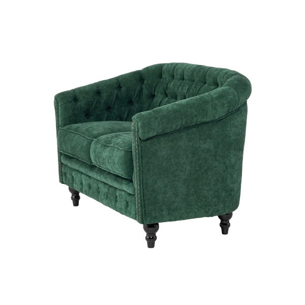 グリーンファブリックコンパクトチェスターフィールドラウンジ2シーターソファ　VINCENT