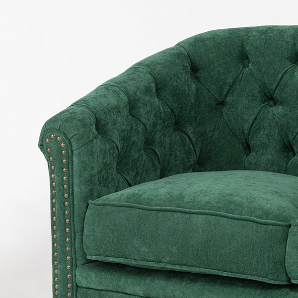 グリーンファブリックコンパクトチェスターフィールドラウンジ2シーターソファ　VINCENT