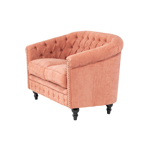 サーモンピンクファブリックコンパクトチェスターフィールドラウンジ2シーターソファ　VINCENT