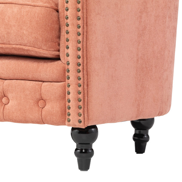 サーモンピンクファブリックコンパクトチェスターフィールドラウンジ2シーターソファ　VINCENT