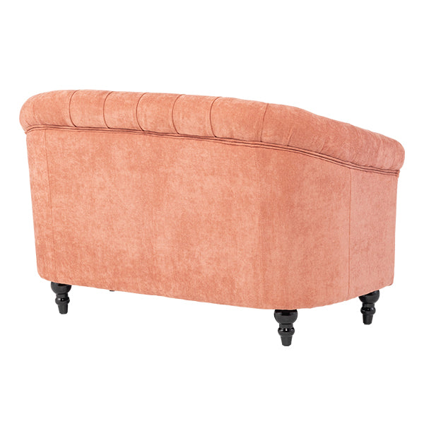 サーモンピンクファブリックコンパクトチェスターフィールドラウンジ2シーターソファ　VINCENT