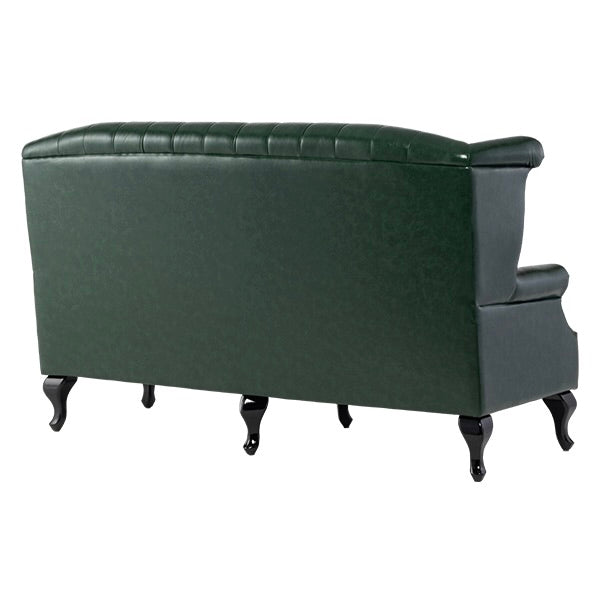 グリーンPUレザーチェスターフィールド3シーターウイングバックソファ