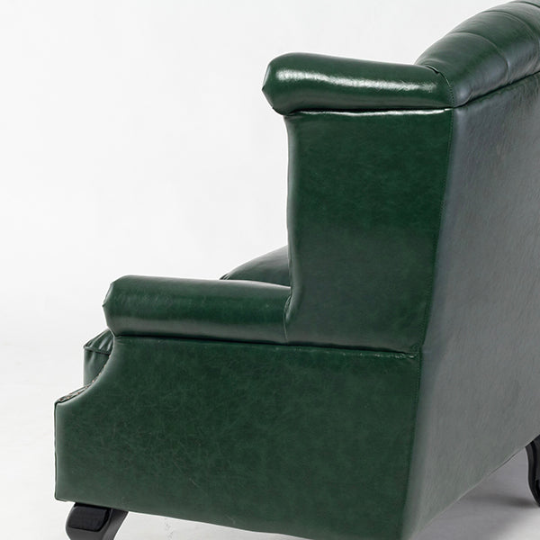 グリーンPUレザーチェスターフィールド3シーターウイングバックソファ