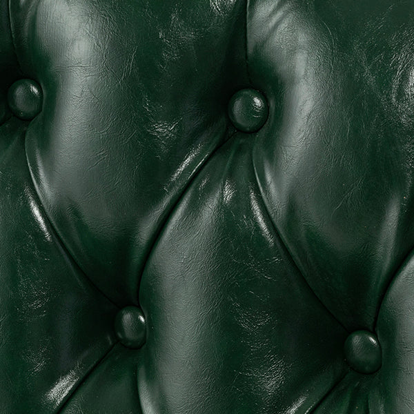 グリーンPUレザーチェスターフィールド3シーターウイングバックソファ