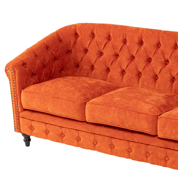 オレンジファブリックコンパクトチェスターフィールドラウンジ3シーターソファ　VINCENT