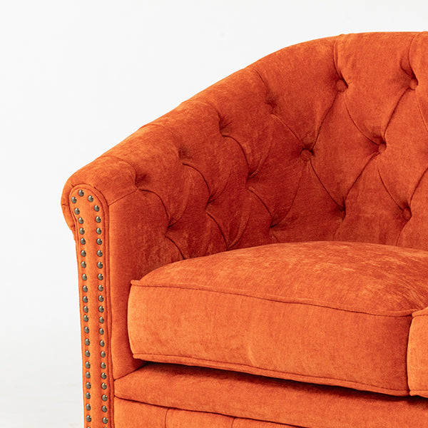 オレンジファブリックコンパクトチェスターフィールドラウンジ3シーターソファ　VINCENT
