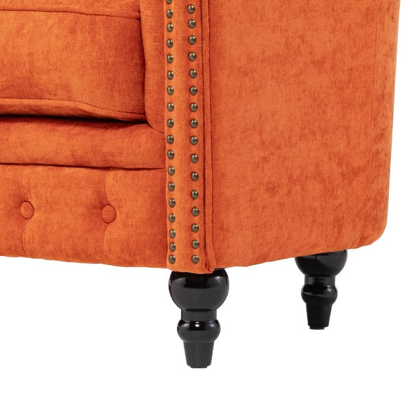 オレンジファブリックコンパクトチェスターフィールドラウンジ3シーターソファ　VINCENT