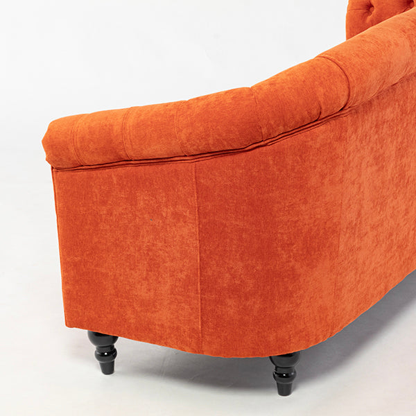 オレンジファブリックコンパクトチェスターフィールドラウンジ3シーターソファ　VINCENT