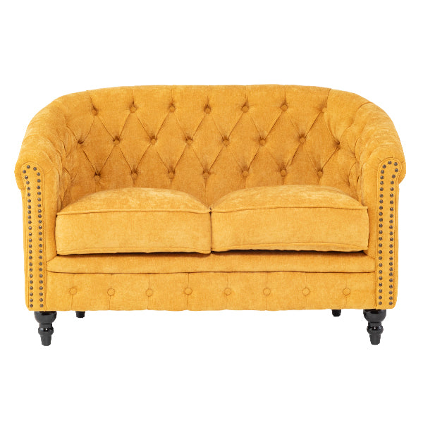 イエローファブリックコンパクトチェスターフィールドラウンジ2シーターソファ　VINCENT