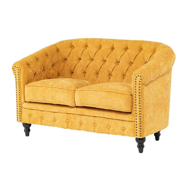 イエローファブリックコンパクトチェスターフィールドラウンジ2シーターソファ　VINCENT