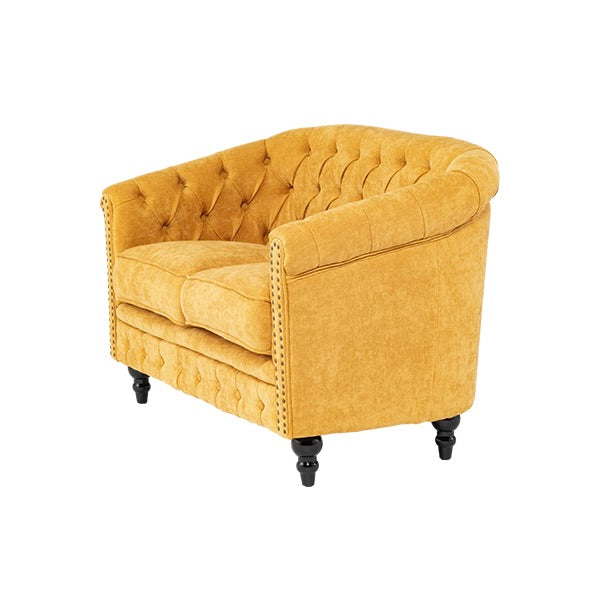 イエローファブリックコンパクトチェスターフィールドラウンジ2シーターソファ　VINCENT