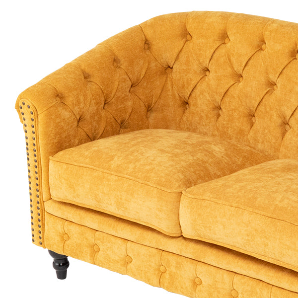 イエローファブリックコンパクトチェスターフィールドラウンジ2シーターソファ　VINCENT