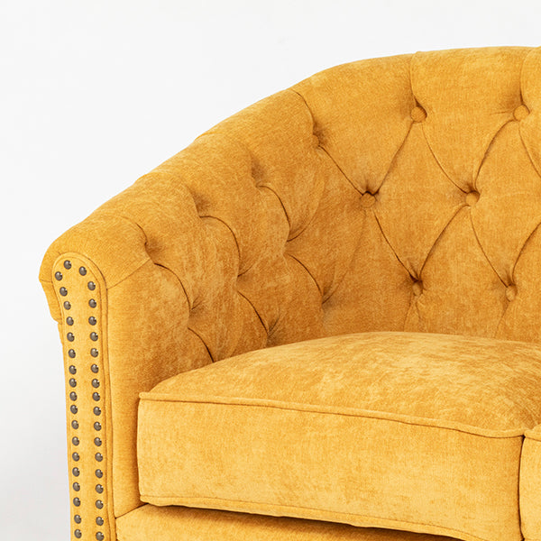 イエローファブリックコンパクトチェスターフィールドラウンジ2シーターソファ　VINCENT