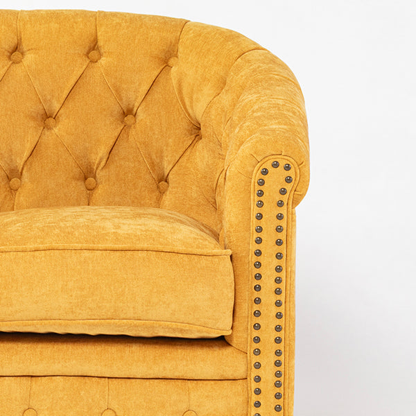 イエローファブリックコンパクトチェスターフィールドラウンジ2シーターソファ　VINCENT