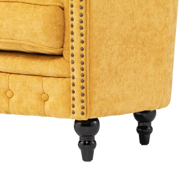 イエローファブリックコンパクトチェスターフィールドラウンジ2シーターソファ　VINCENT