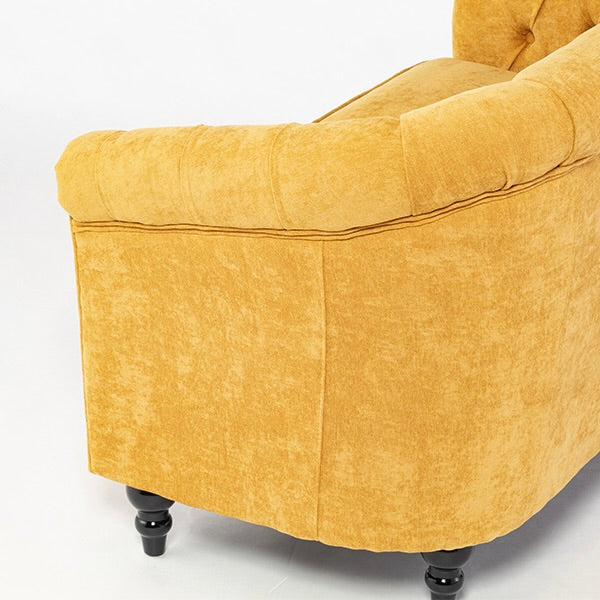 イエローファブリックコンパクトチェスターフィールドラウンジ2シーターソファ　VINCENT