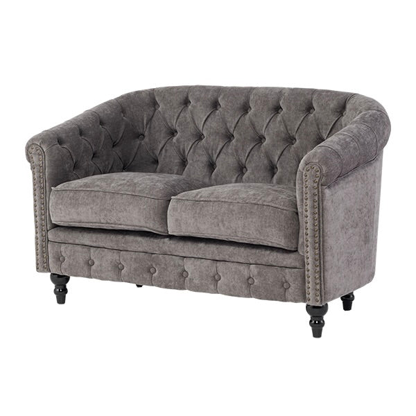 グレーファブリックコンパクトチェスターフィールドラウンジ2シーターソファ　VINCENT