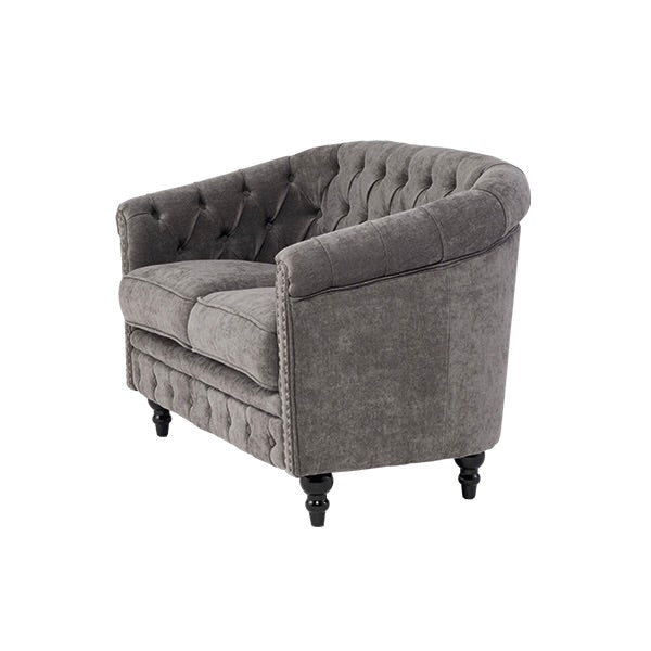 グレーファブリックコンパクトチェスターフィールドラウンジ2シーターソファ　VINCENT