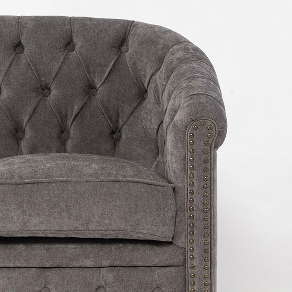 グレーファブリックコンパクトチェスターフィールドラウンジ2シーターソファ　VINCENT