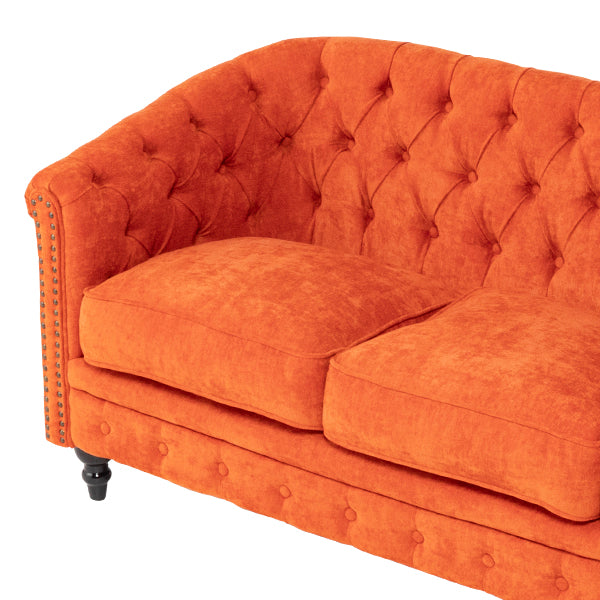 オレンジファブリックコンパクトチェスターフィールドラウンジ2シーターソファ　VINCENT