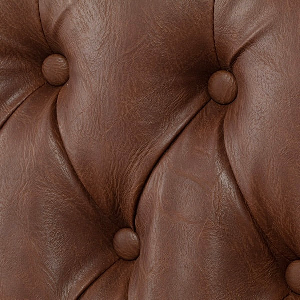 ブラウンPUレザーチェスターフィールド3シーターウイングバックソファ