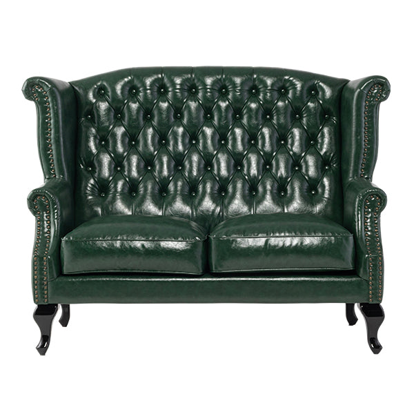 グリーンPUレザーチェスターフィールドウイングバックソファ