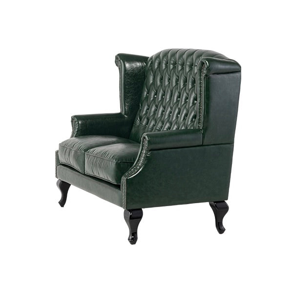 グリーンPUレザーチェスターフィールドウイングバックソファ