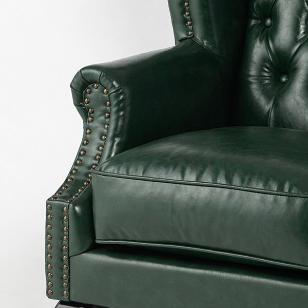 グリーンPUレザーチェスターフィールドウイングバックソファ