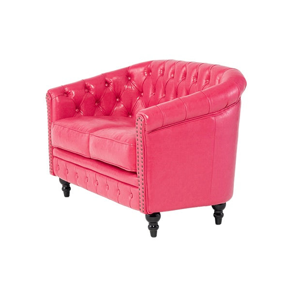 ピンクPUレザーコンパクトチェスターフィールドラウンジ2シーター